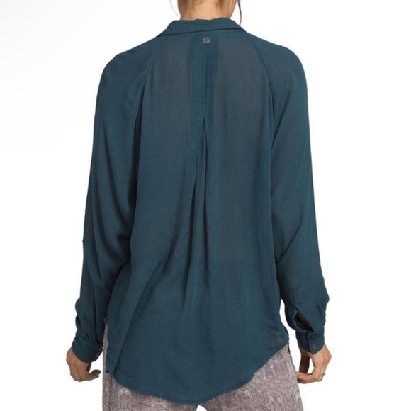PrAna Hele Mai Shirt in Petrol Blue Crinkle Lightweight Button Down Relaxed Sz L - Picture 2 of 16